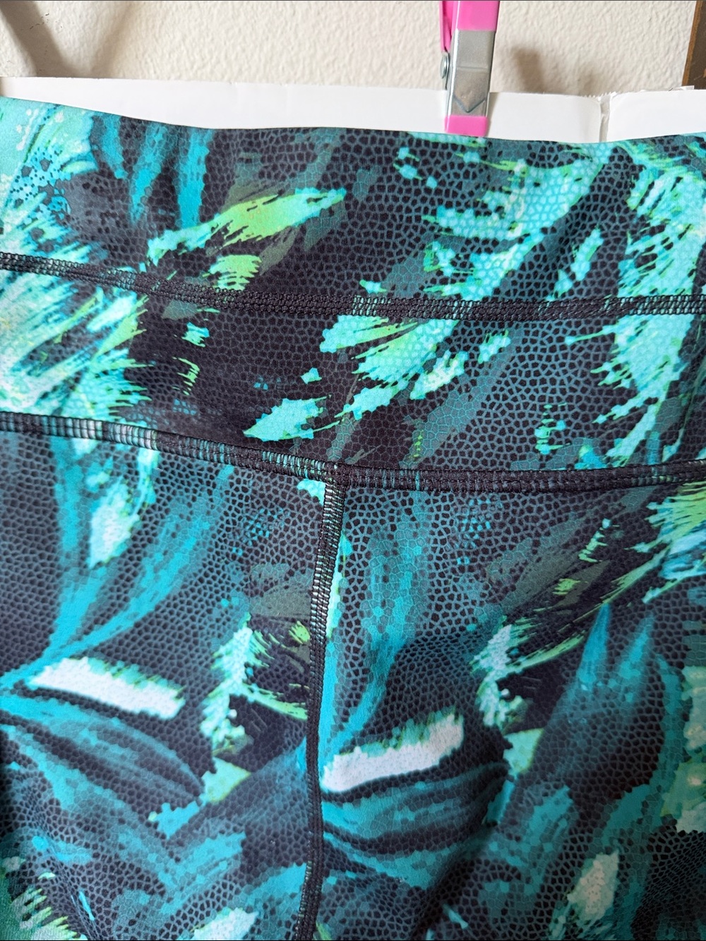 Athleta Black Leggings with Teal & Green Tropical Print - Picture 7 of 10